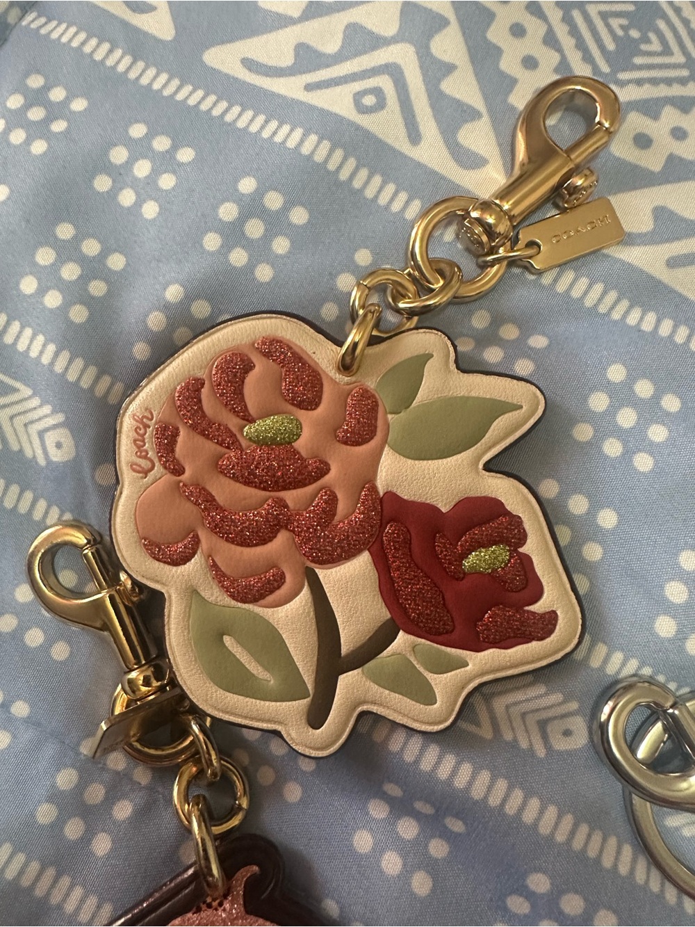 Coach Floral & Logo Charm Set in Pink, Red, Green, Gray, Gold - Picture 4 of 12